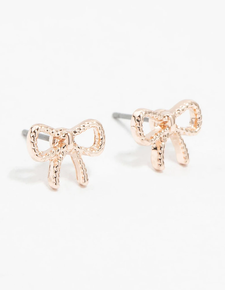 Rose Gold Twisted Bow Stud Earrings