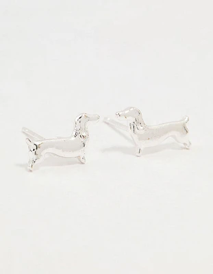 Silver Dachshund Stud Earrings
