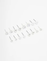 Silver Diamante & Pearl Stud Earrings 8-Pack