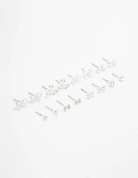 Silver Diamante & Bow Stud Earrings 8-Pack