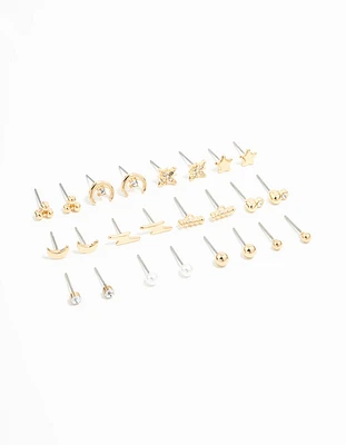 Gold Moon & Star Stud Earrings 12-Pack