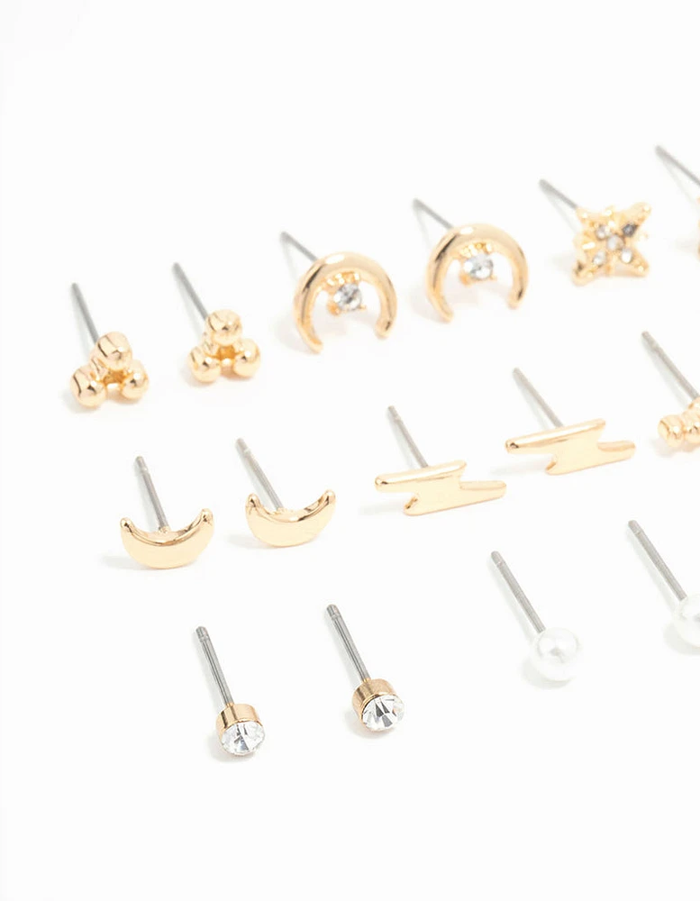 Gold Moon & Star Stud Earrings 12-Pack