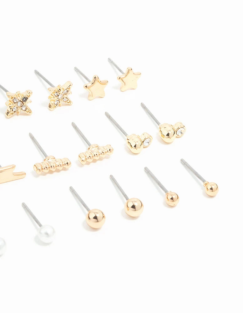 Gold Moon & Star Stud Earrings 12-Pack