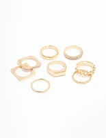 Gold Diamante Square Stacking Rings 8-Pack