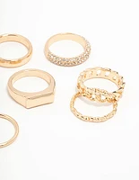 Gold Diamante Square Stacking Rings 8-Pack