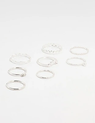 Silver Thin Mixed Stacking Rings 8-Pack