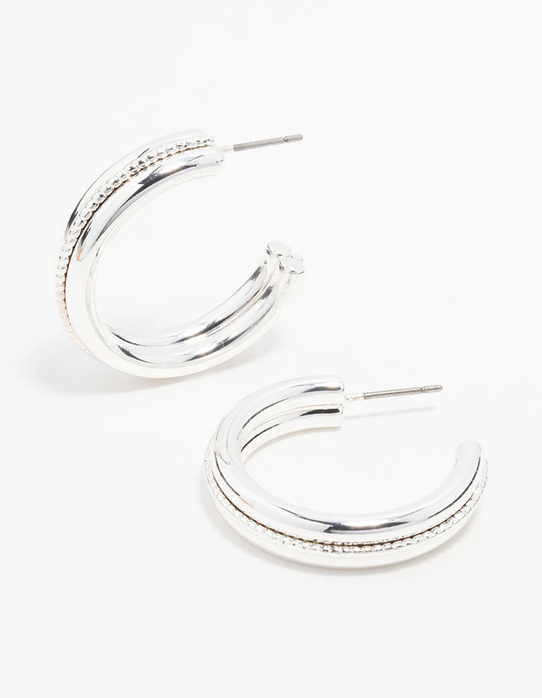 Silver Twisted Centre Hoop Earrings