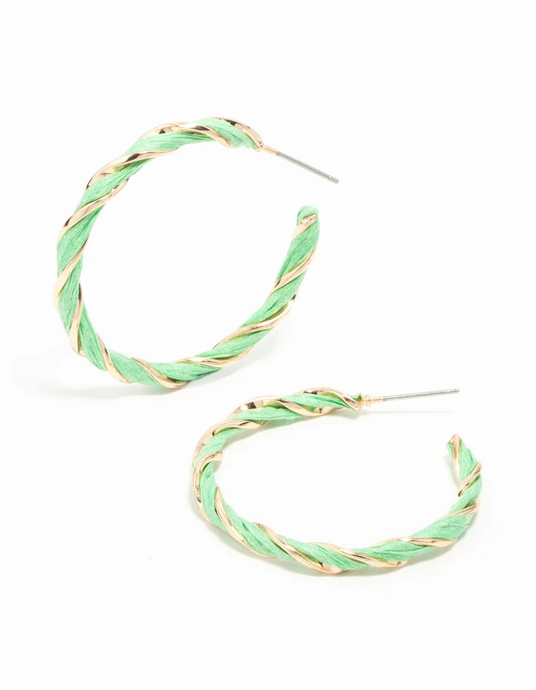 Gold Green Twisted Hoop Earrings