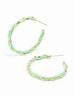 Gold Green Twisted Hoop Earrings