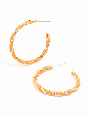 Gold Orange Twisted Hoop Earrings