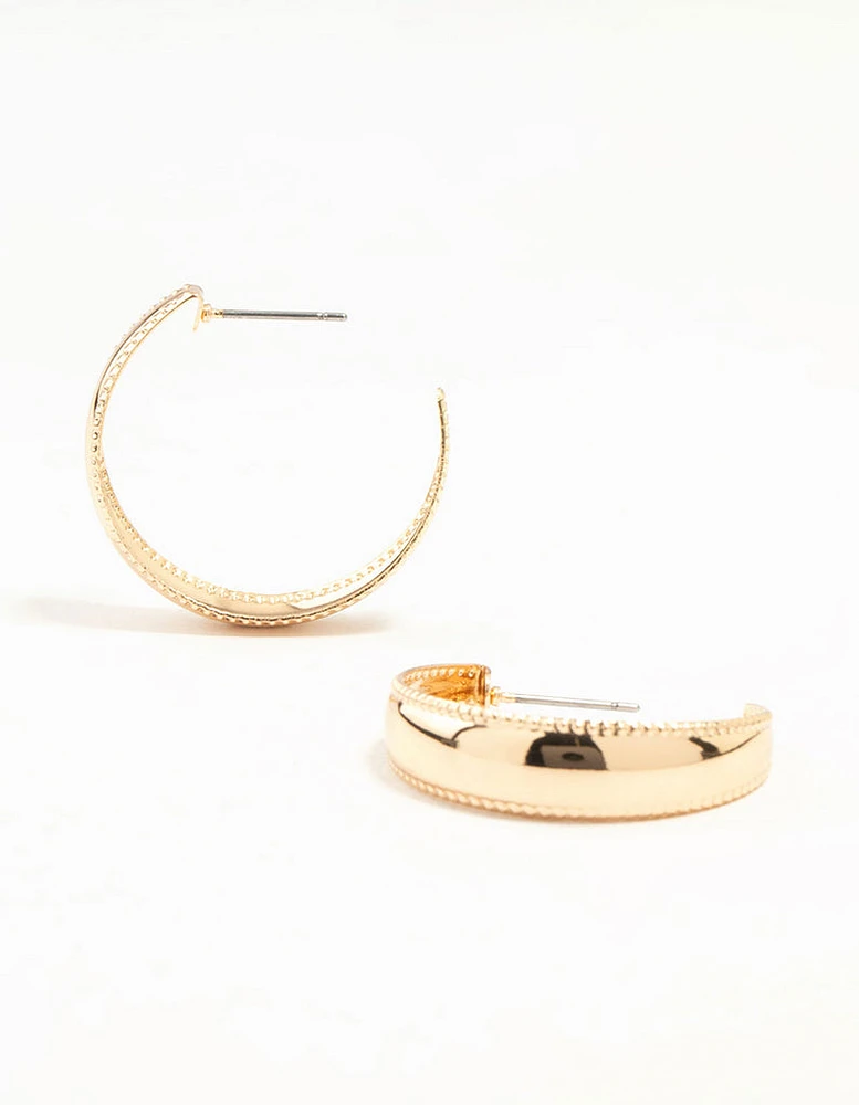Gold Dot Border Hoop Earrings