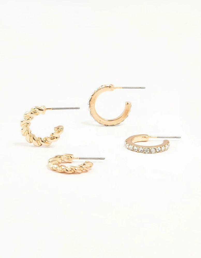 Gold Twisted & Diamante Hoop Earrings 2-Pack