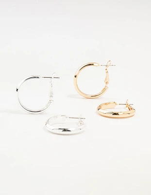 Mixed Metals Medium Clean Hoop Earrings 2-Pack