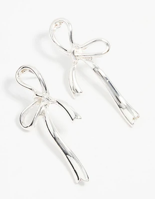 Silver Bow Drop Earrings