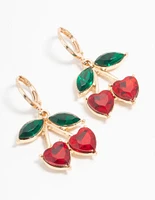 Gold Diamante Cherry Drop Earrings