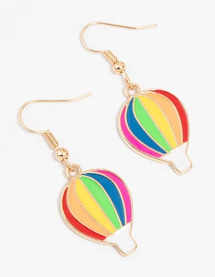 Gold Rainbow Hot Air Balloon Drop Earrings