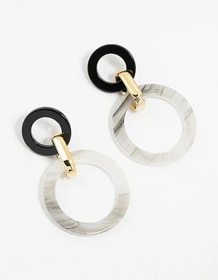 Black & White Marbled Acrylic Circle Drop Earrings