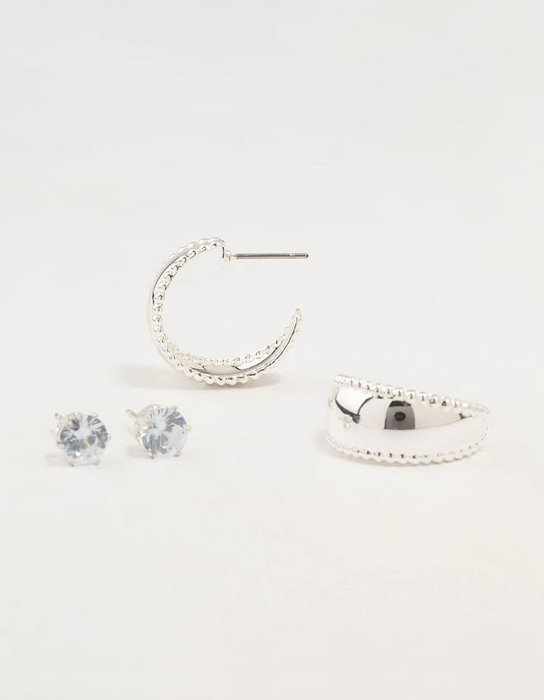 Silver Diamante Stud & Hoop Earrings 2-Pack