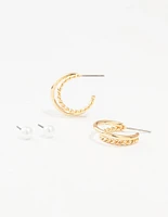 Gold Pearl Studs & Twisted Hoop Earrings 2-Pack