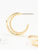 Gold Pearl Studs & Twisted Hoop Earrings 2-Pack