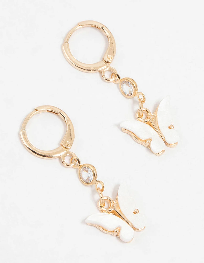 Gold Diamante Butterfly Huggie Earrings