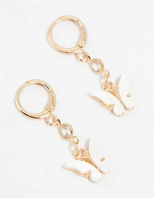 Gold Diamante Butterfly Huggie Earrings