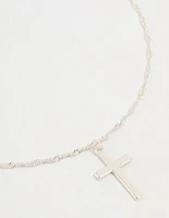 Silver Cross Twisted Chain Pendant Necklace