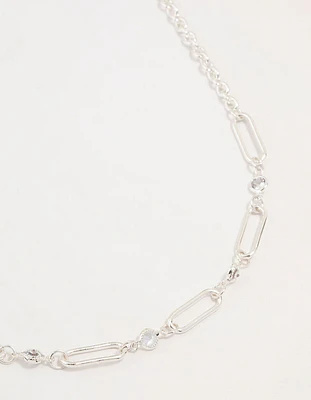 Silver Diamante Rectangular Chain Necklace