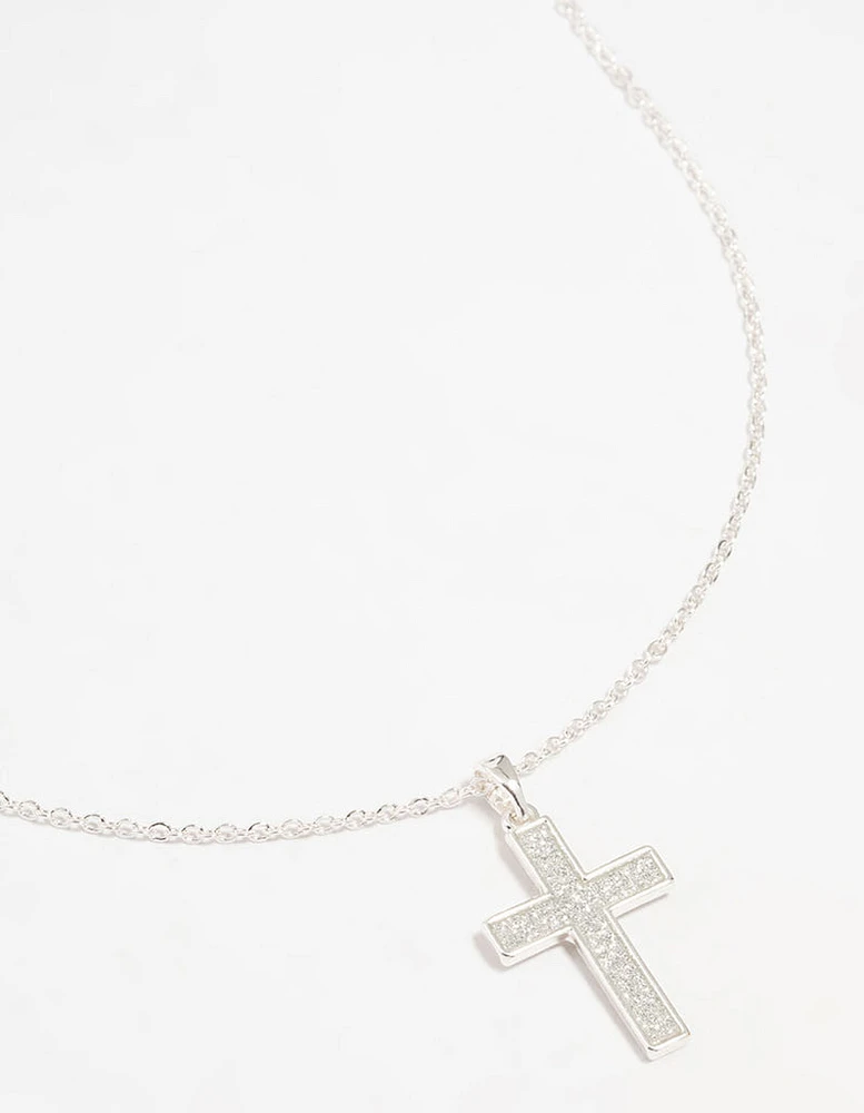 Silver Glitter Cross Necklace