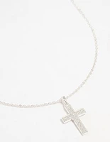 Silver Glitter Cross Necklace