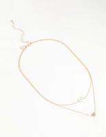 Rose Gold Pearl Heart Layered Necklace