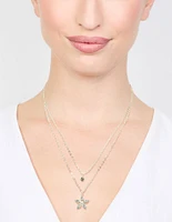 Silver Diamante Flower Layered Necklace