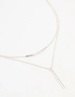 Silver Double Chain Bar Layered Necklace
