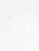 Silver Double Chain Bar Layered Necklace