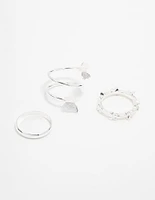 Silver Butterfly & Smooth Stacking Rings 3-Pack