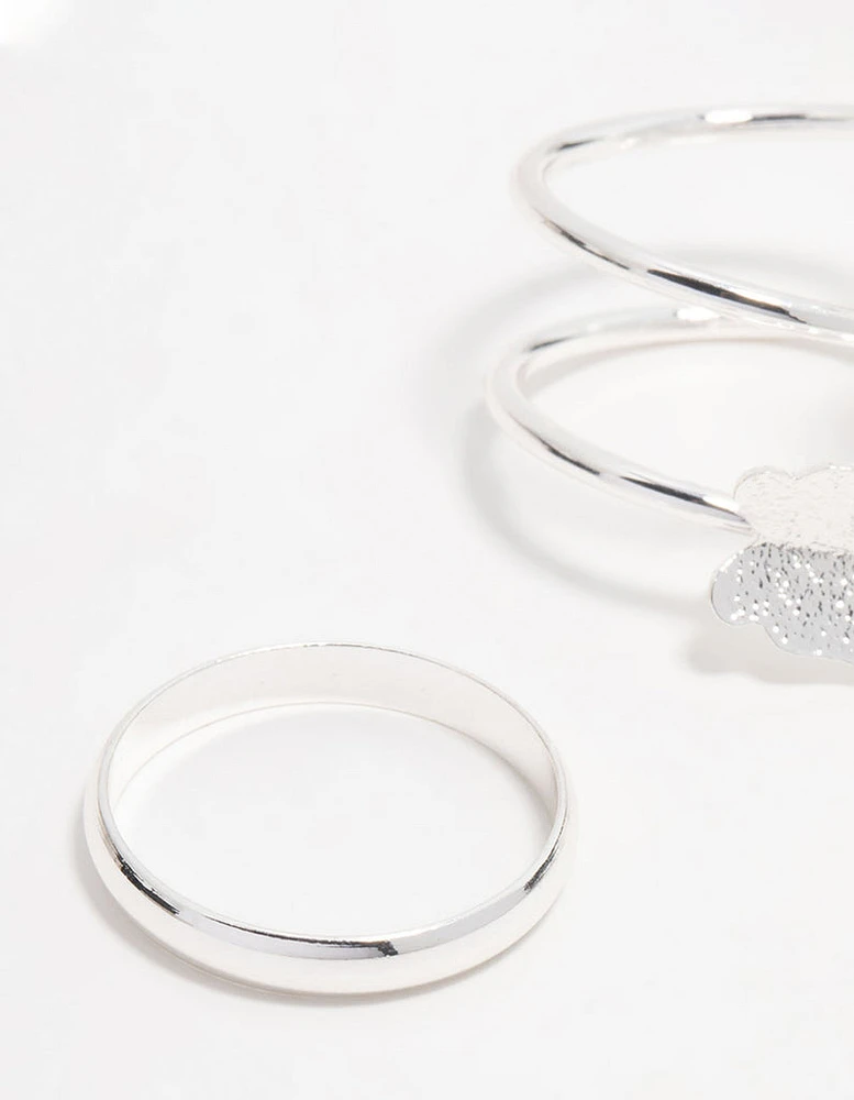 Silver Butterfly & Smooth Stacking Rings 3-Pack