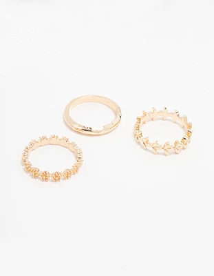 Gold Flower Vine Stacking Rings 3-Pack