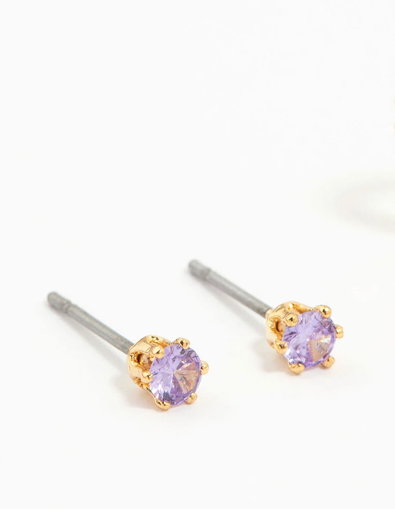 Gold Plated Blue Cubic Zirconia Butterfly Earrings 3-Pack