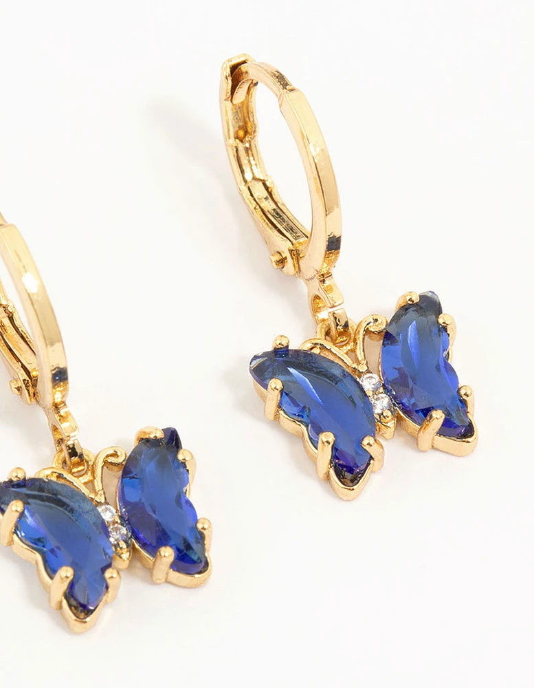 Gold Plated Blue Cubic Zirconia Butterfly Earrings 3-Pack