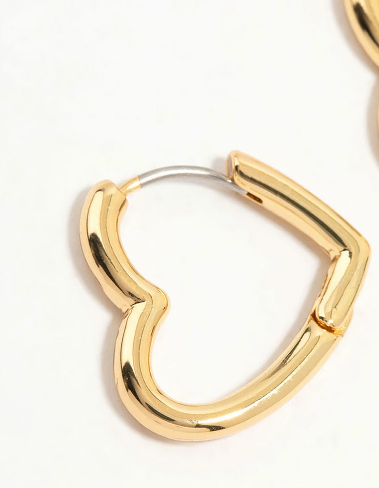 Gold Plated Enamel & Sleek Heart Hoop Earrings 2-Pack