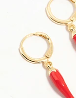 Gold Plated Evil Eye & Chilli Hoop Earrings 2-Pack