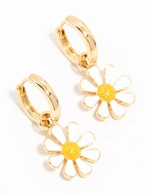 Gold Plated Daisy Huggie Earrings