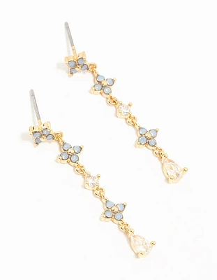 Gold Plated Blue Cubic Zirconia Floral Drop Earrings