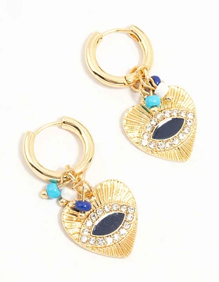 Gold Plated Cubic Zirconia Textured Evil Eye Huggie Earrings