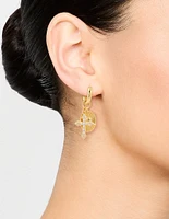 Gold Plated Cubic Zirconia Cross Huggie Earrings