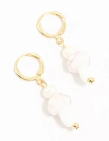 Gold Plated Pearl Beaded Mushroom Huggie Earrings