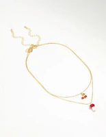 Gold Plated Cherry & Mushroom Layered Necklace