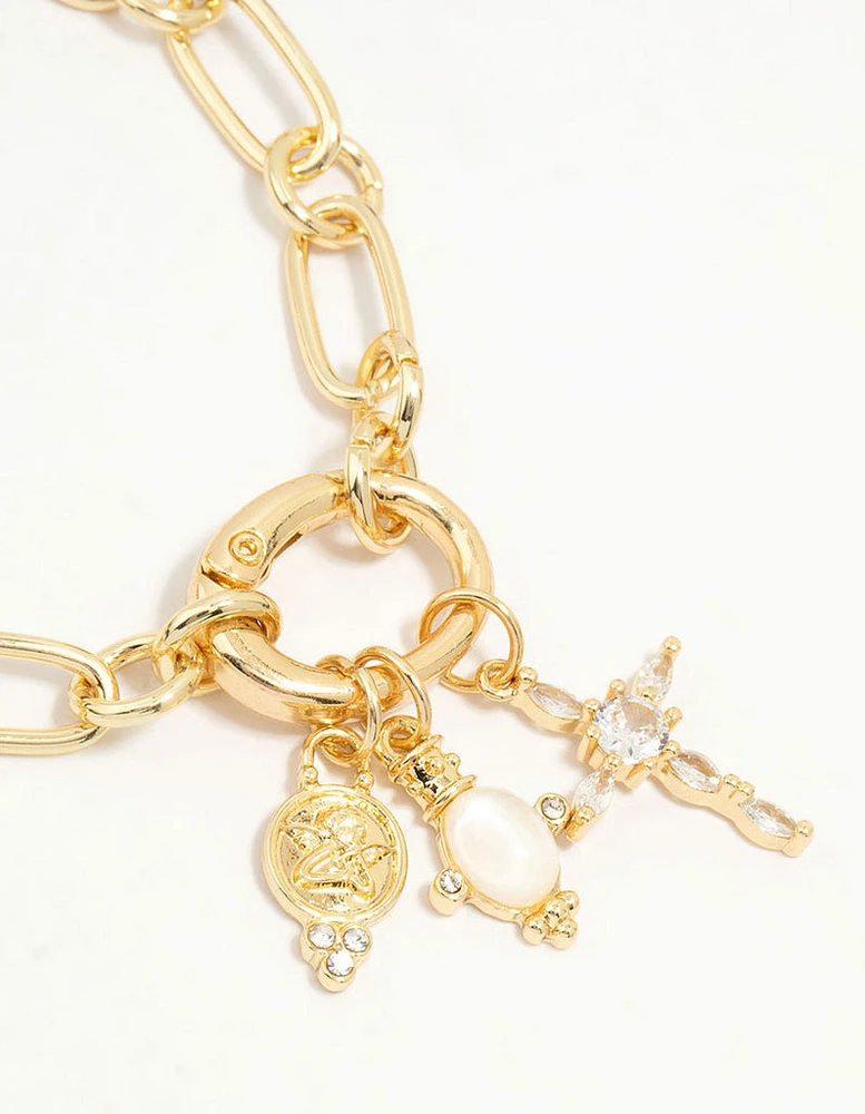 Gold Plated Cubic Zirconia Cross Link Bracelet