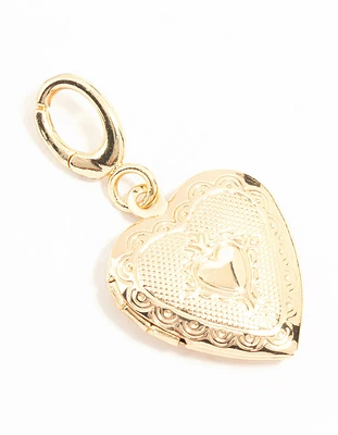 Gold Plated Textured Heart Locket Charm