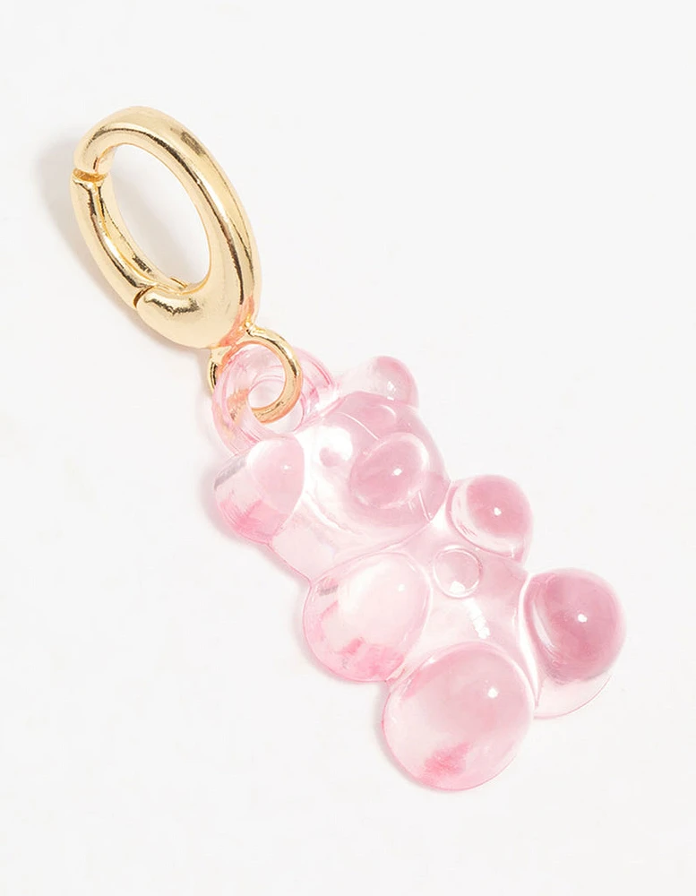 Gold Plated Pink Acrylic Gummy Bear Charm